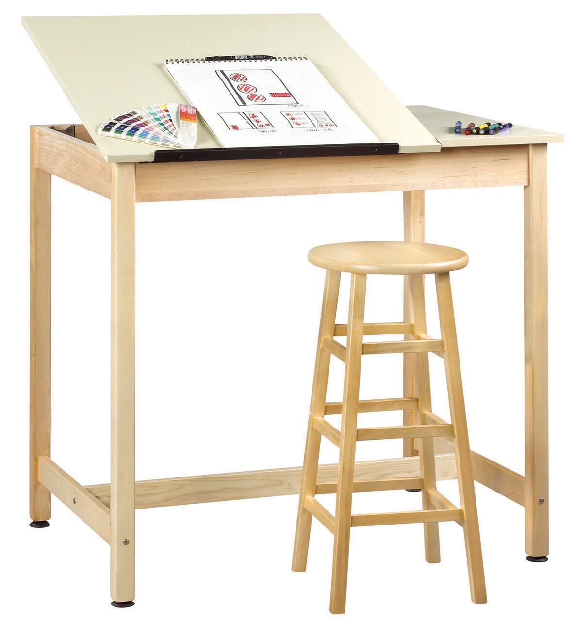 Diversified Spaces Drawing Table, Split Top, 42 x 30 x 39-3/4 Inches, Plain Apron, Almond Laminate Top, Item Number 566737